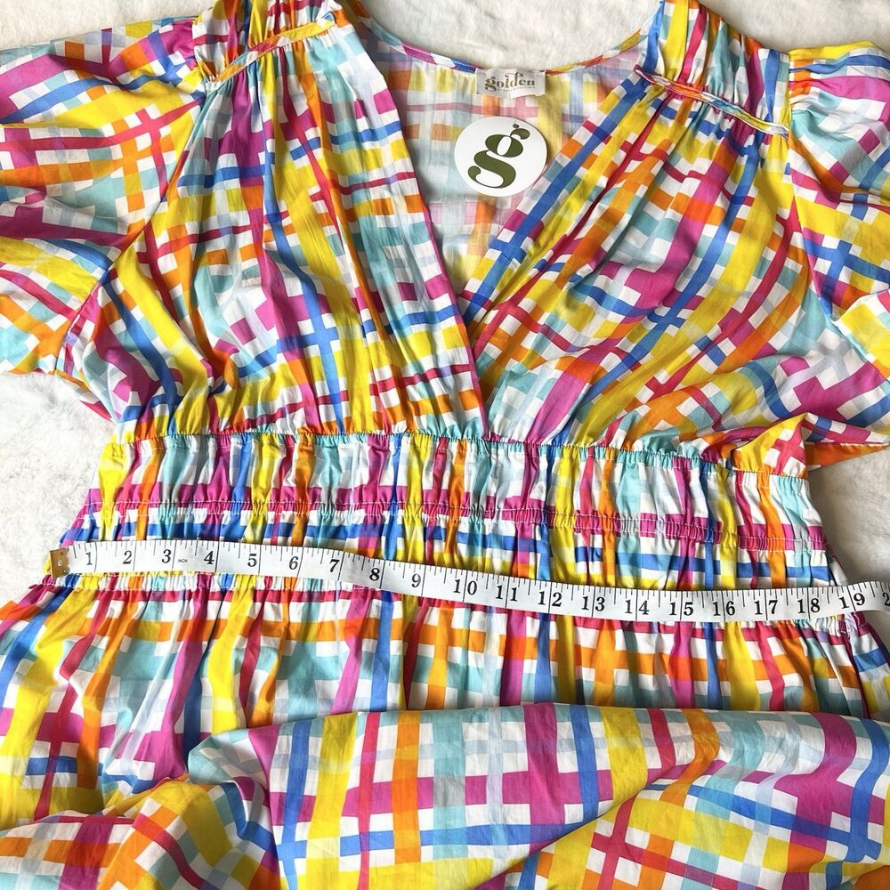 Plaid Midi Dress Colorful Stretch Smocked Waist Pink Yellow Blue NWT Sz 3X - Picture 14 of 16